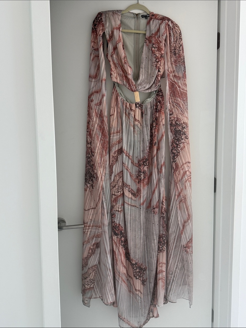 Fashion Nova Rose Blush Marble Print Plunging Maxi Dress